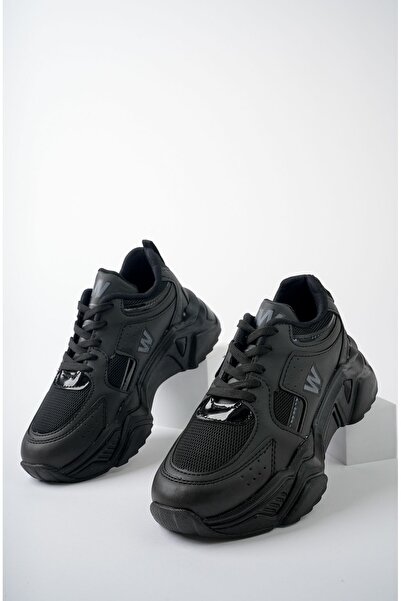 pasyone Μαύρα παπούτσια με ψηλή σόλα casual sneaker