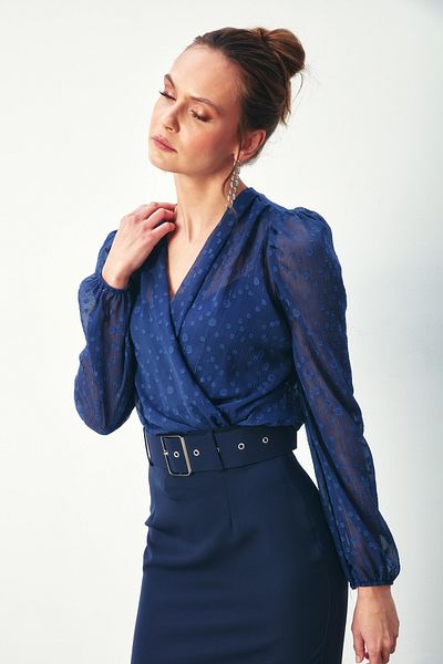 Sateen Bluză body cu două piept cu model - ALBASTRU ÎNCHIS