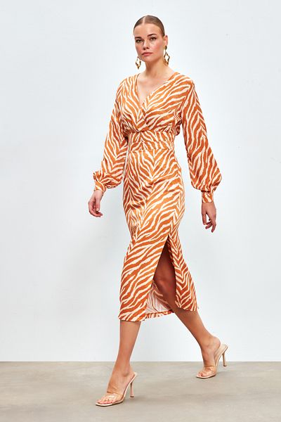 Sateen Fusta din satin cu model zebră CAMEL