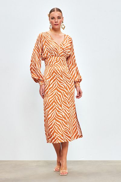 Sateen Fusta din satin cu model zebră CAMEL