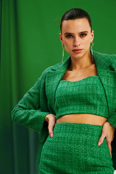 Sateen K.Green Tweed Crop Blouse - Strappy