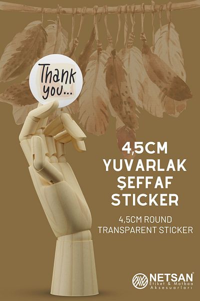 Netsan Etiket 4.5cm Round Transparent Floral And Thank You Sticker 54 Pieces