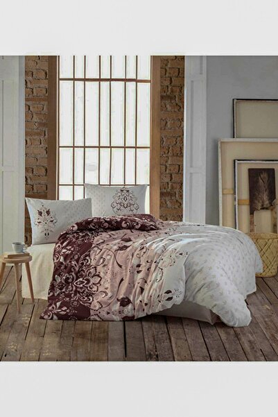 Kristal Çift Kişilik Ranforce Nevresim Takımı Aşiyan Kahve