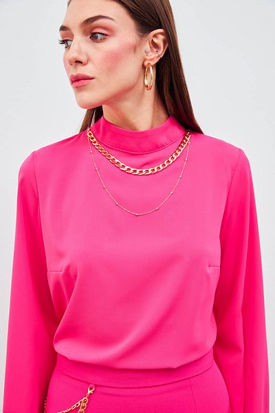 Sateen Fuchsia Necklace Spanish Sleeve Blouse