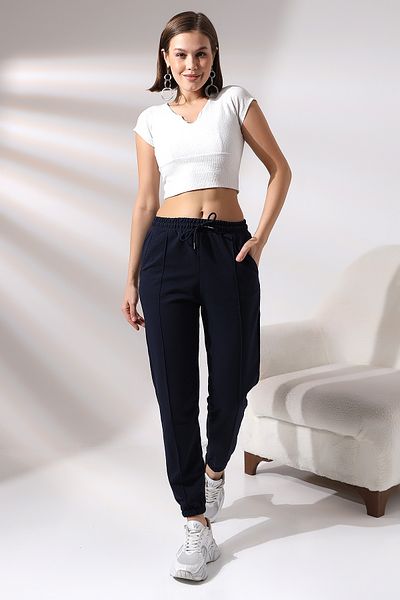 Endies Front Striped Elastic Leg Sweatpants 21304 DARK BLUE