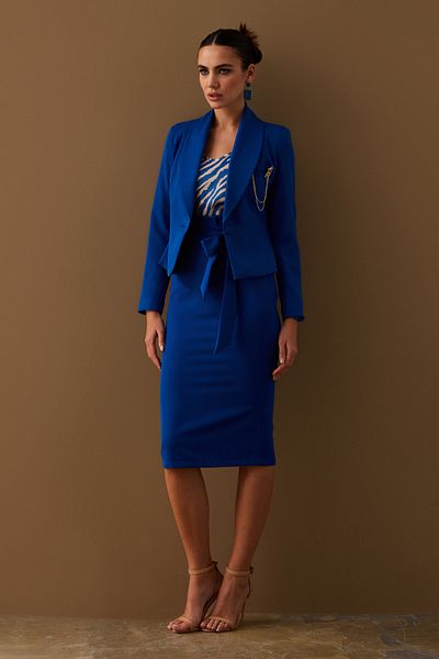 Sateen Fusta creion cu curea - Indigo