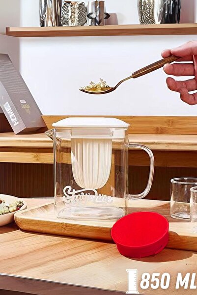 LİGROUND 850 ML Glass Teapot Multi-Purpose Hot-Cold Resistant Teapot Cup White