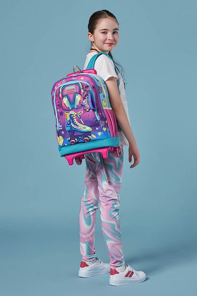 Coral High 23954 Model Pink Turquoise Skate Patterned Children's School Backpack with Three Compartments Squeegee