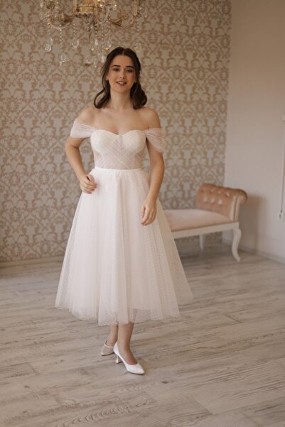 ZEYNEPYILMAZMODA Puantiyeli Midi Boy Abiye Ve Nikah Elbisesi