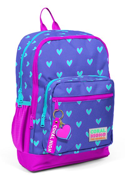 Coral High Rucsac școlar cu patru compartimente cu model inimă roz lavandă pentru copii 23706
