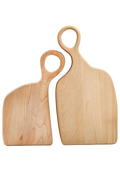 JHTshop 2 Wooden Serving Plates and Trays, Cheese Plate with Handle, Beech Wood Cutting Board, Cheese, Bread, Meat