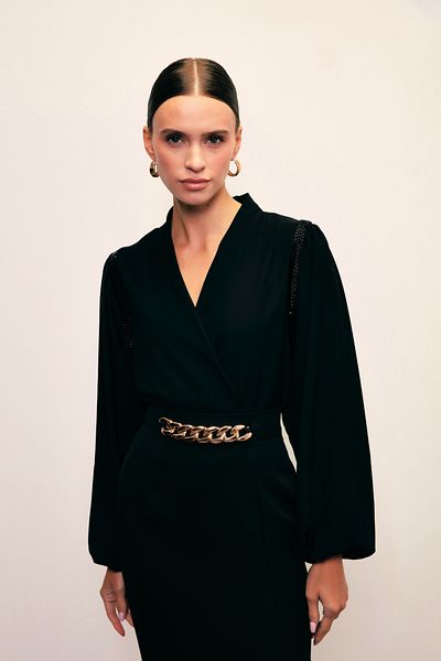 Sateen Bluză Body Neagră - Detaliată Accesorii