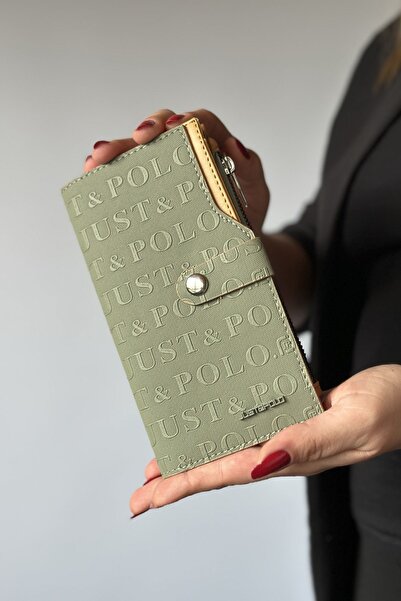 Just Polo Large Size Horizontal Model Women's Wallet with Zipper and Cover, Suitable for Daily Use 1001 green