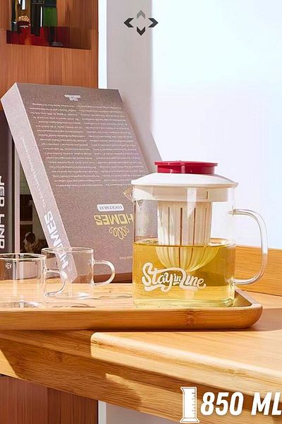 LİGROUND 850 ML Glass Teapot Multi-Purpose Hot-Cold Resistant Teapot Cup White