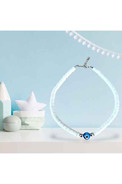 LeylanTakı Leylan Jewelry Children's White Glass Evil Eye Beaded Fimo Handmad...