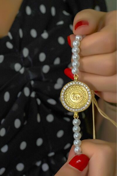 aytekgold incili 8 ayar çeyrekli bileklik