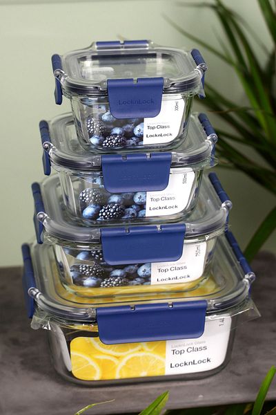 Viyalente Lock & Lock Ultra Durable Glass Storage Set - 300ml, 500ml, 750ml, 1.4lt| 400°Up to C Heat