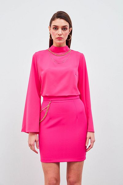 Sateen Fuchsia Necklace Spanish Sleeve Blouse