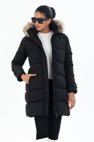 G-FOX WOMEN'S LONG REMOVABLE FUR HOODED PADDED WIND-RESISTANT PUFFED COAT 8658