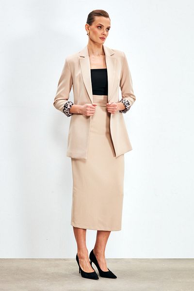 Sateen Button Detailed Midi Skirt - Beige