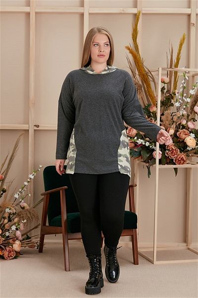RMG Large Size Smoked Sweatshirt with Camouflage Garnish