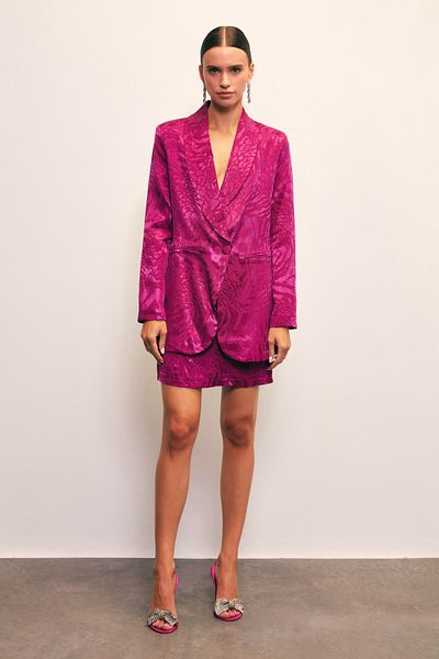 Sateen Jacquard Bell Skirt - Fuchsia