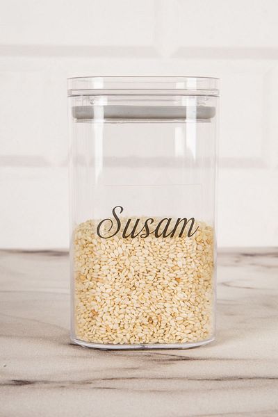 DNS HOME 6-Piece Vacuum Lid Acrylic Mica Spice Jar Storage Container Black Labeled Spice Jar Set 250 ml