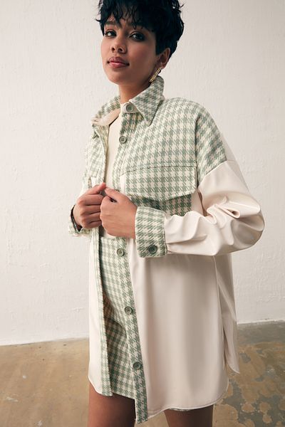 Sateen Patent Leather Houndstooth Shirt - Green