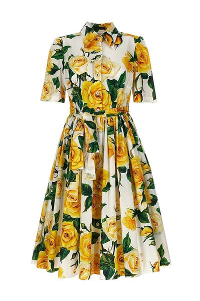 BRGCLOTHING Women's Premium Quality Flounced Waist-Sitting Yellow Floral Dress
