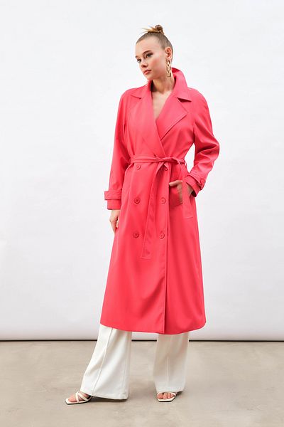 Sateen Belted Long Trench - Fuchsia