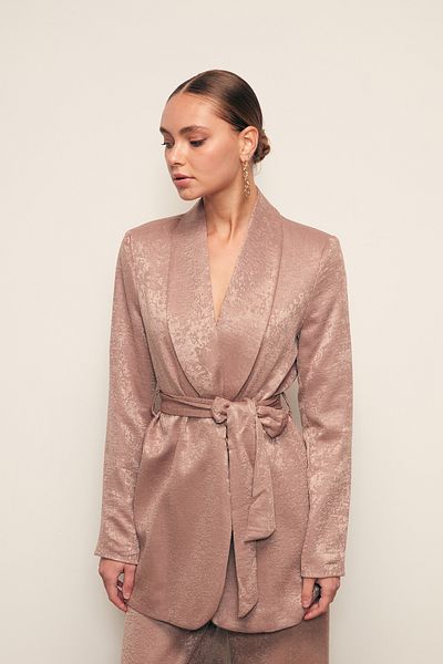 Sateen Jachetă Blazer cu centură lungă - MINK
