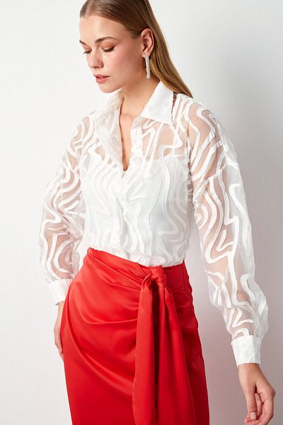Sateen قميص تول منقوش من ECRU