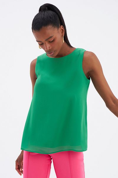 Sateen Sleeveless Loose Blouse - Emerald