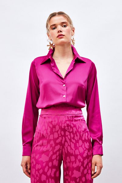 Sateen Oversize Satin Shirt - Fuchsia