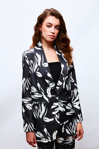 Sateen Patterned Casual Satin Jacket - BLACK