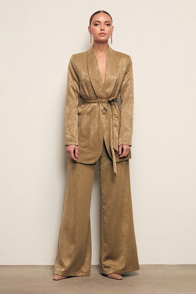 Sateen Wide Leg Trousers - Khaki