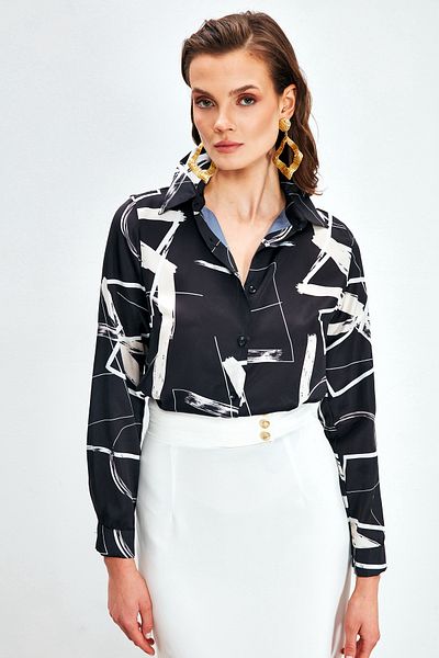 Sateen Cămașă Casual Slit - NEGRU