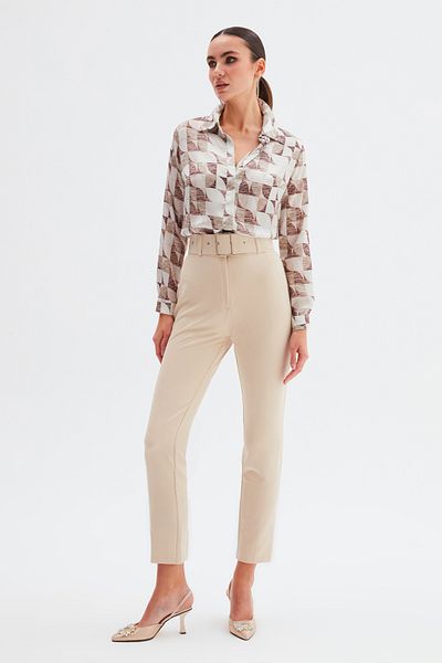 Sateen Pantaloni cu curea cu talie înaltă - bej