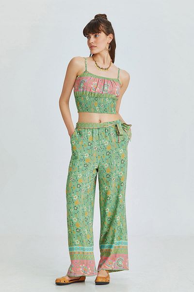 Clandestino Pantaloni cu talie elastică cu model verde