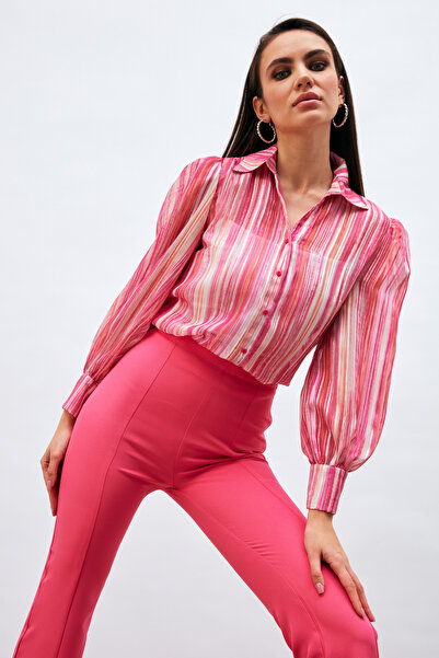 Sateen Σχιστό Λεπτομερές Ισπανικό Παντελόνι - Φούξια