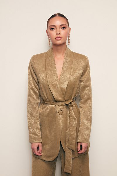 Sateen Khaki - Belted Long Jacket