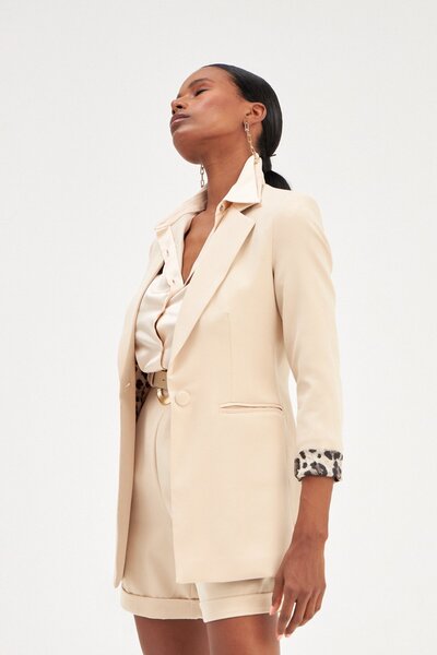 Sateen Jachetă clasică cu guler mono - bej