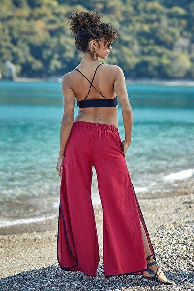 Clandestino Slit Detailed Wide Leg Trousers Red