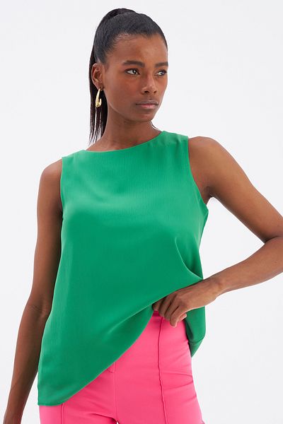 Sateen Sleeveless Loose Blouse - Emerald