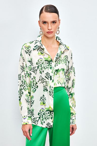 Sateen Cămașă lungă cu model - VERDE