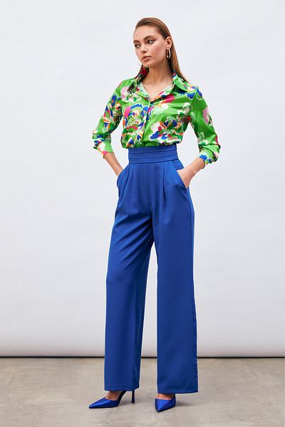 Sateen Waist Detailed Pocket Trousers - Sax Blue
