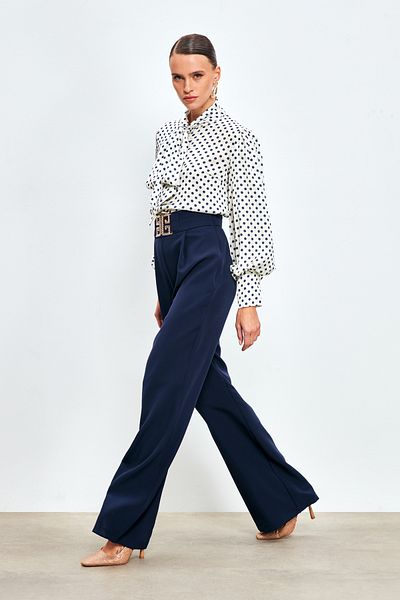 Sateen Pantaloni largi cu accesorii pentru talie - ALBASTRU ÎNCHIS