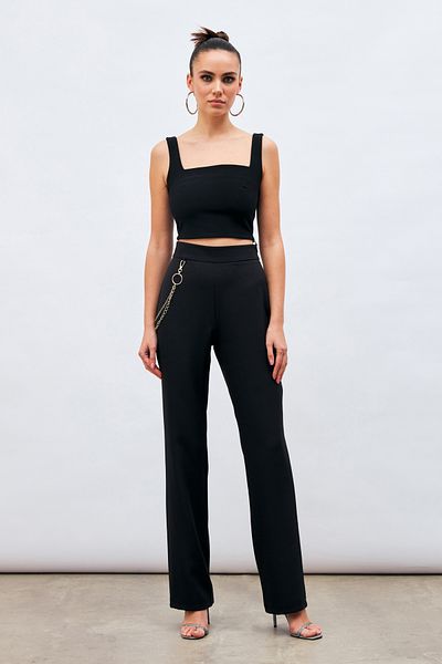 Sateen Chain Detail Pants - Black