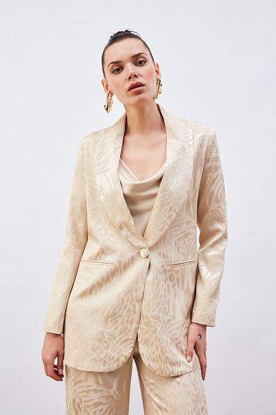 Sateen Beige Patterned Satin Jacket