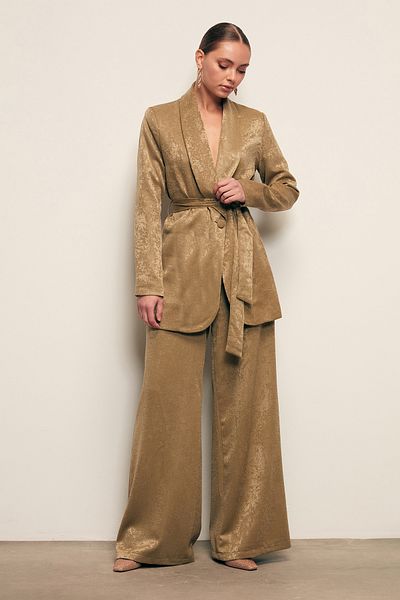 Sateen Khaki - Belted Long Jacket